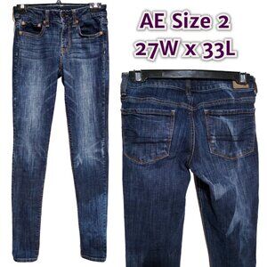 AE American Eagle High Rise Skinny Stretch Size 2 xlong - 27W 33L Denim Jeans